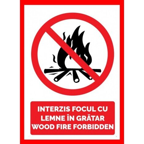 Placuta interzis focul cu lemne in gradar wood fire forbiden